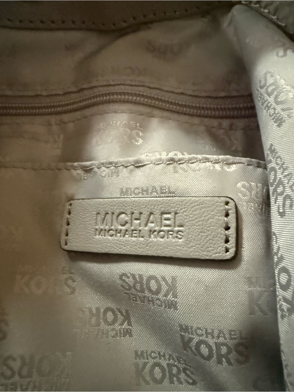 Michael Kors Light Grey Leather Shoulder Hobo with MK Charm - Picture 5 of 5